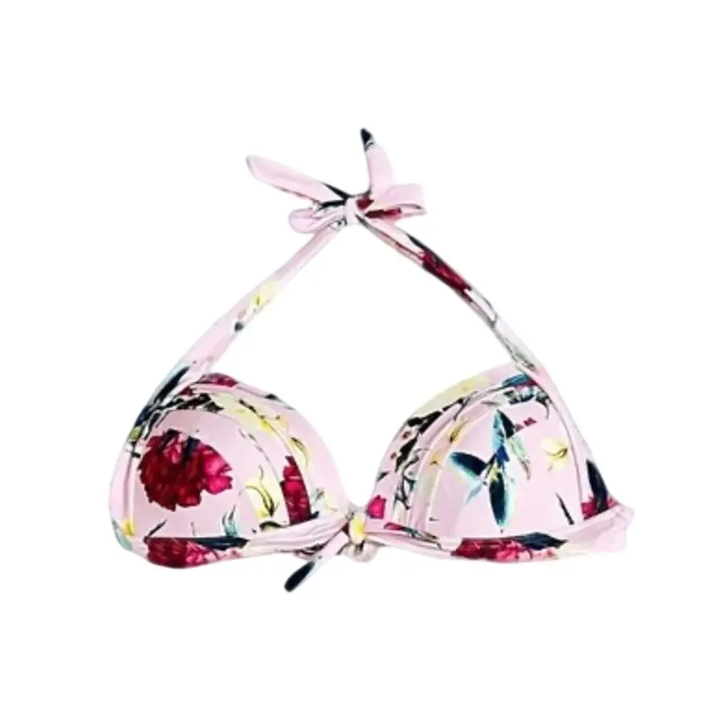 Unique Vintage Pink Rose  Floral Molded Bikini Swim Top 1X NWOT